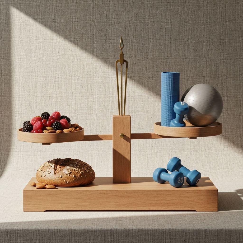 Waage symbolisiert Balance zwischen Ernährung und Bewegung