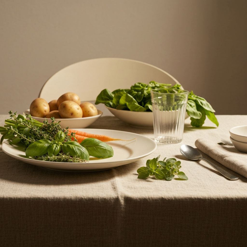 Achtsamkeit beim Essen mit Besteck und Lebensmitteln